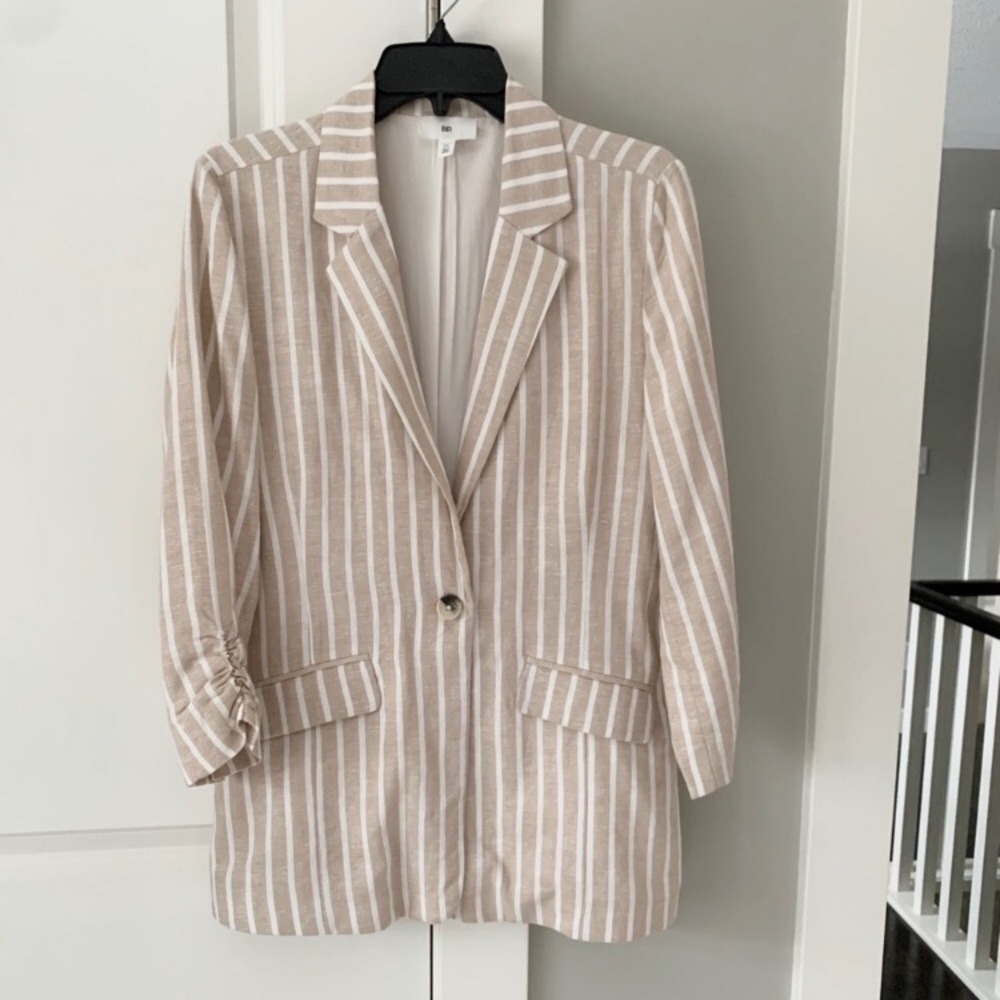 Linen blend striped boyfriend blazer